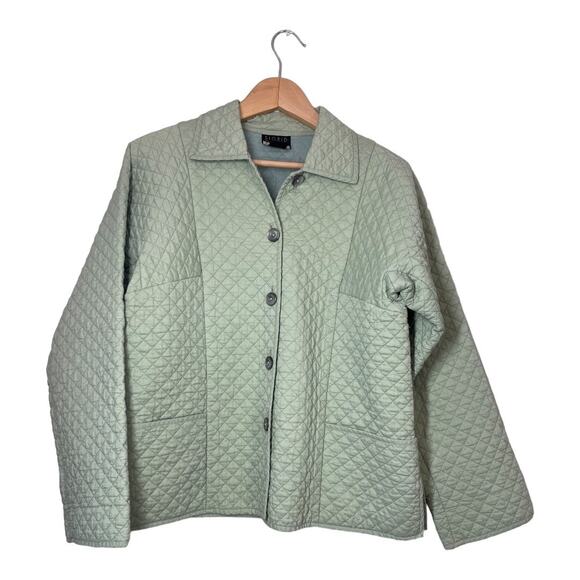 Sigrid Olsen Sport Light Green Quilted Blazer Jacket Small Petite Lightweight - Picture 1 of 6
